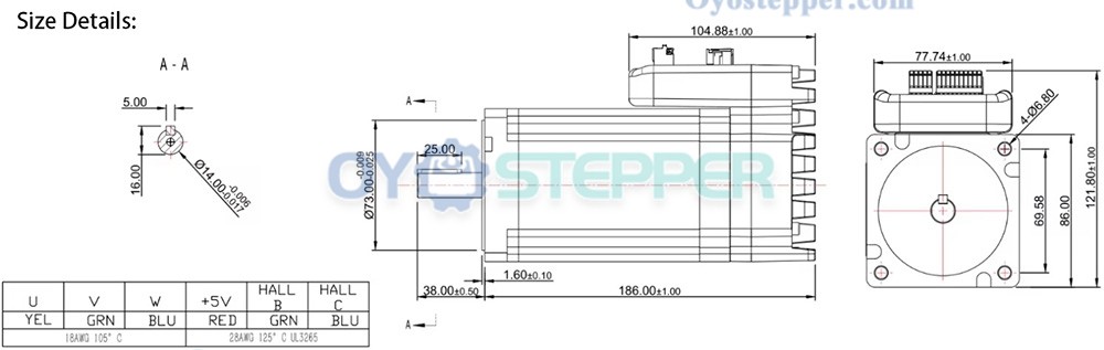 JMC NEMA 34 Integrated AC Servo Motor 660W 2.03N.m 3000RPM 72V 13.1A 86x86mm